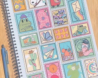 Lindo cuaderno de espiral con colección de sellos – Diario de papelería Snail Mail