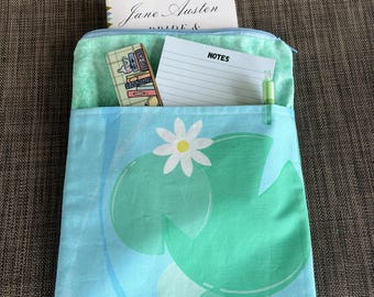 Funda para libros - Nenúfar azul - Cremallera y bolsillo frontal