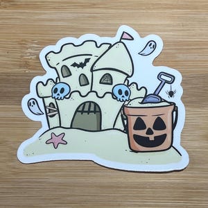 Pegatina extragrande con castillo de arena de Summerween: idea para un cubo de basura: regalo para amantes de Halloween: Spoopy