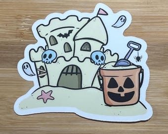 Pegatina extragrande con castillo de arena de Summerween: idea para un cubo de basura: regalo para amantes de Halloween: Spoopy