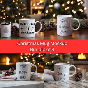 Coffee Mug Mockup, Christmas Mug Mock Up, 11oz White Mug Mockup, Blank Mug MockUp, Xmas Mug Mockups Printful Digital Download set of 4 mugs