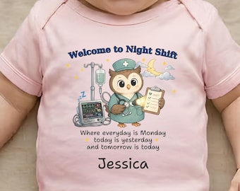 Personalized Night Shift Nurse Owl Baby Onesie Custom RN Baby Gift