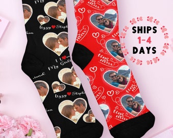 Heart Socks with Faces on Socks Customize Face Womens Socks Gift from Girlfriend Boyfriend Gift Personalized Gift for Him and Her