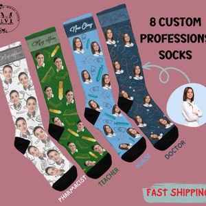 Custom Doctor Photo Socks Cute Christmas New Doctor Teacher Nurse Pharmacist Gifts Picture Socks Face on Socks Novelty Socks with Faces