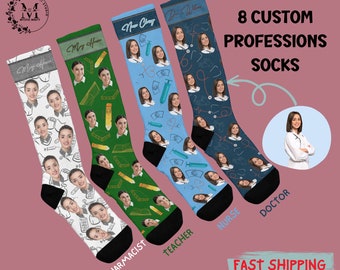 Custom Doctor Photo Socks Cute Christmas New Doctor Teacher Nurse Pharmacist Gifts Picture Socks Face on Socks Novelty Socks with Faces