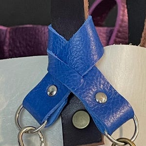 Double loop Blue leather flair holder to hold 2 separate charms to your PLG Portland Leather Goods Bags leather Purse charm holder silver