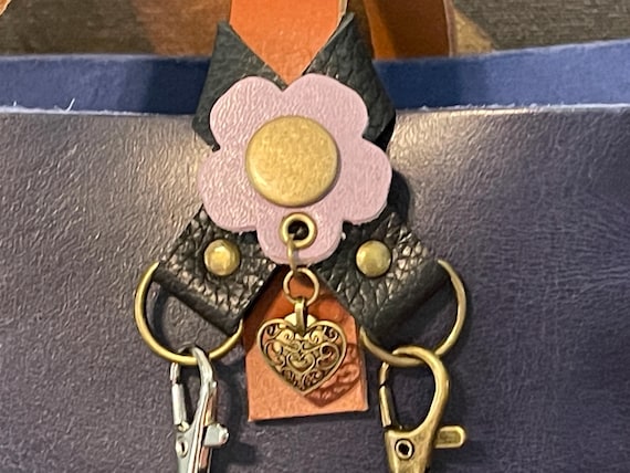 Double loop flair holder to hold 2 separate charms to your PLG Portland Leather Goods Bags Full grain black PLG leather Purse charm keychain