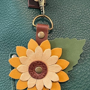 Sunflower Leather Charm Keyring Keychain Fob Purse Charm