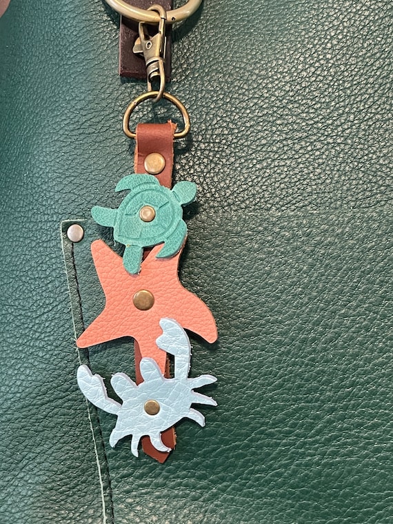 Sea turtle starfish crab 3 for the Sea Leather Keyring Keychain Purse Bag Flair Charm Portland Leather Goods Reef Quartz Cabo