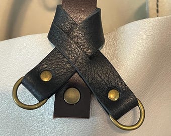 Double loop flair holder to hold 2 separate charms to your PLG Portland Leather Goods Bags Full grain black PLG leather Purse charm keychain
