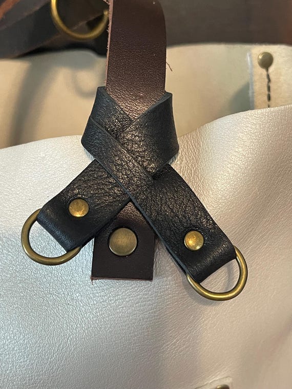 Double loop flair holder to hold 2 separate charms to your PLG Portland Leather Goods Bags Full grain black PLG leather Purse charm keychain