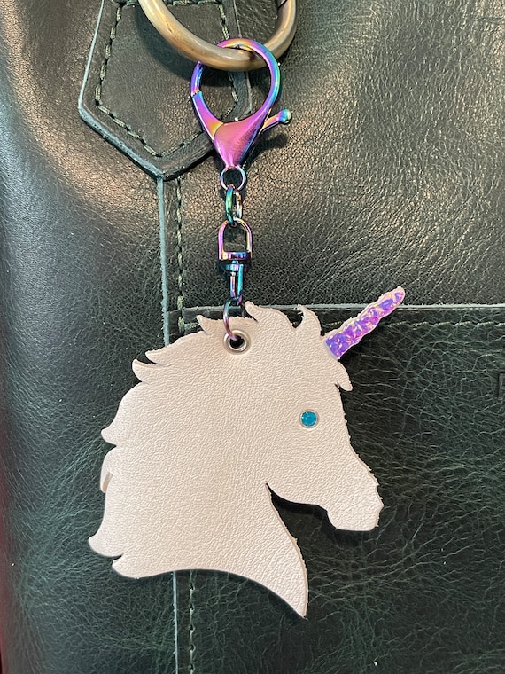 Unicorn PLG Pearl leather Iridescent Horn Jewel Eye Keyring KeyChain Fob Purse Charm for Portland Leather Goods Purse charm
