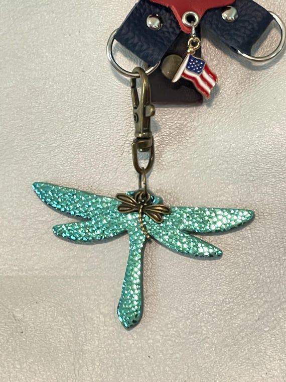 Dragonfly Leather 2 sided mermaid leather Keyring Key Chain Purse Flair Charm for Portland Leather Goods bags 3” wide and 3” long with clip