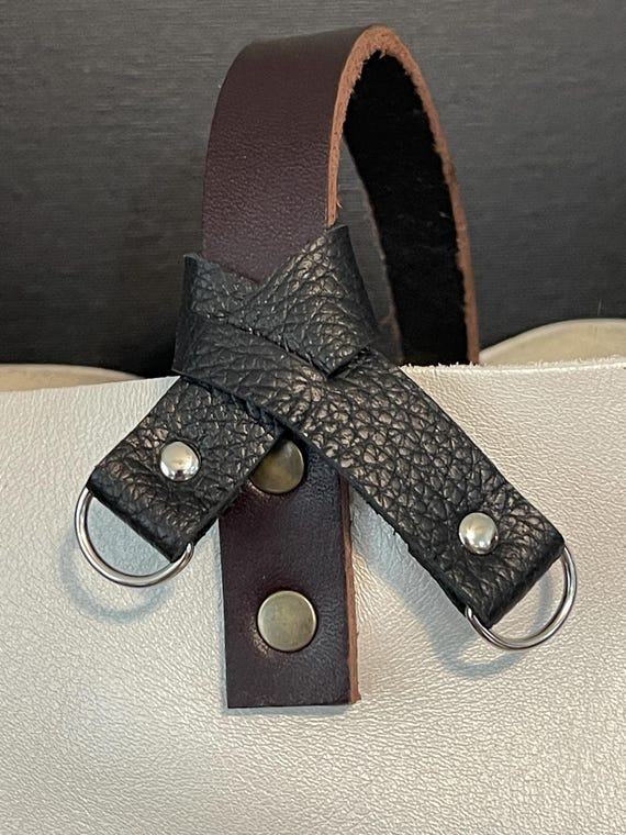 Double loop flair holder to hold 2 separate charms to your PLG Portland Leather Goods Bags Full grain black PLG leather Purse charm keychain