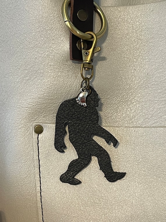 Sasquatch Leather Keyring Bigfoot Yeti Key Chain Fob Purse Charm Backpack made with Portland Leather Goods leather Pebble Black Coldbrew