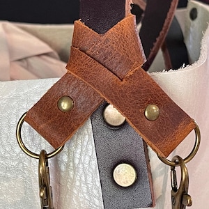 Double loop flair holder to hold 2 separate charms to your PLG Portland Leather Goods Bags Full grain brown leather. Purse charm keychain