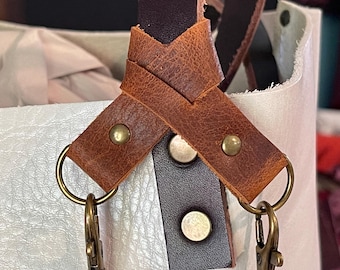 Double loop flair holder to hold 2 separate charms to your PLG Portland Leather Goods Bags Full grain brown leather. Purse charm keychain