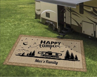 Happy Campers Camping Patio Rug, Patio Mat