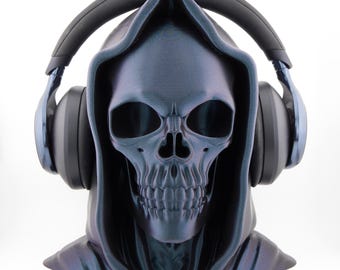 Skull hörlursstativ – bränd titansvart | Premium hörlurshållare för skrivbord och speluppsättning