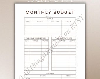 Easy To Use Monthly Budget Spreadsheet for IPad/Tablet or IPhone/ Mobile|Reusable/Printable