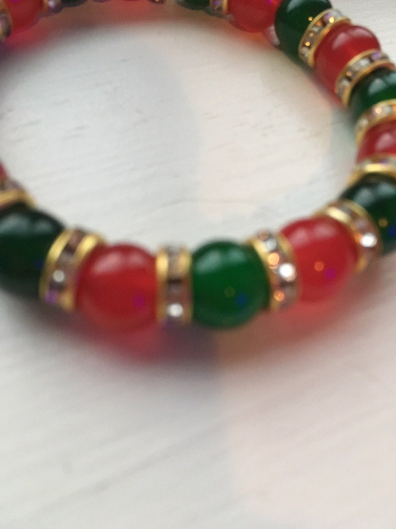 Red and Green Glass Bead Christmas Bracelet Etsy