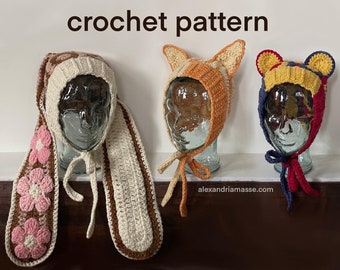 Crochet Bunny Cat Bear Balaclava Hood Pattern Alexandria Masse