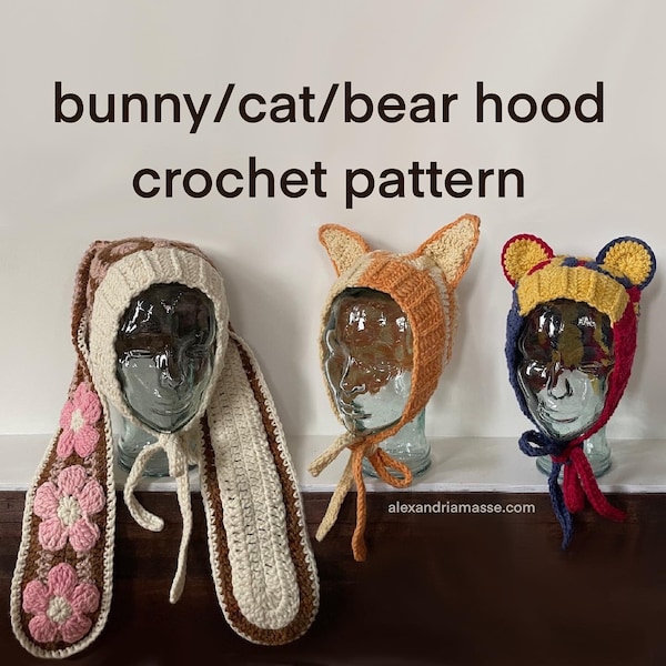 Crochet Bunny Cat Bear Balaclava Hood Pattern Alexandria Masse