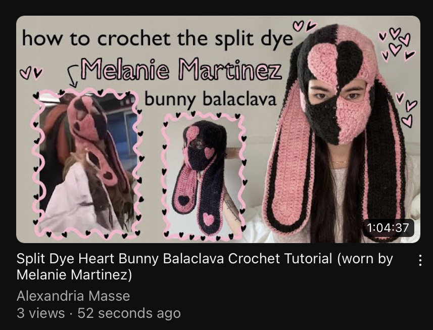 Split Dye Heart Bunny Balaclava (melanie Martinez) Crochet Pattern
