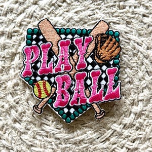 trucker hat patches, play ball, softball, embroidery patch, iron on, sew on, patches for bag, patches for clothes