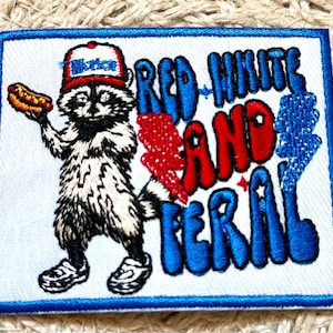 trucker hat patches, red white & feral, embroidery patch, iron on, sew on, patches for bag, patches for clothes