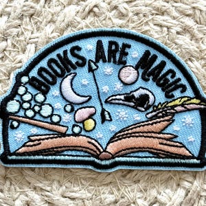 trucker hat patches, books are magic, book worm, reading, embroidery patch, iron on, sew on, patches for bag, patches for clothes