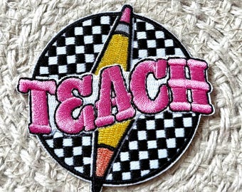Trucker hat patches, teach with pencil, embroidery patch, iron on, sew on, patches for bag, patches for clothes