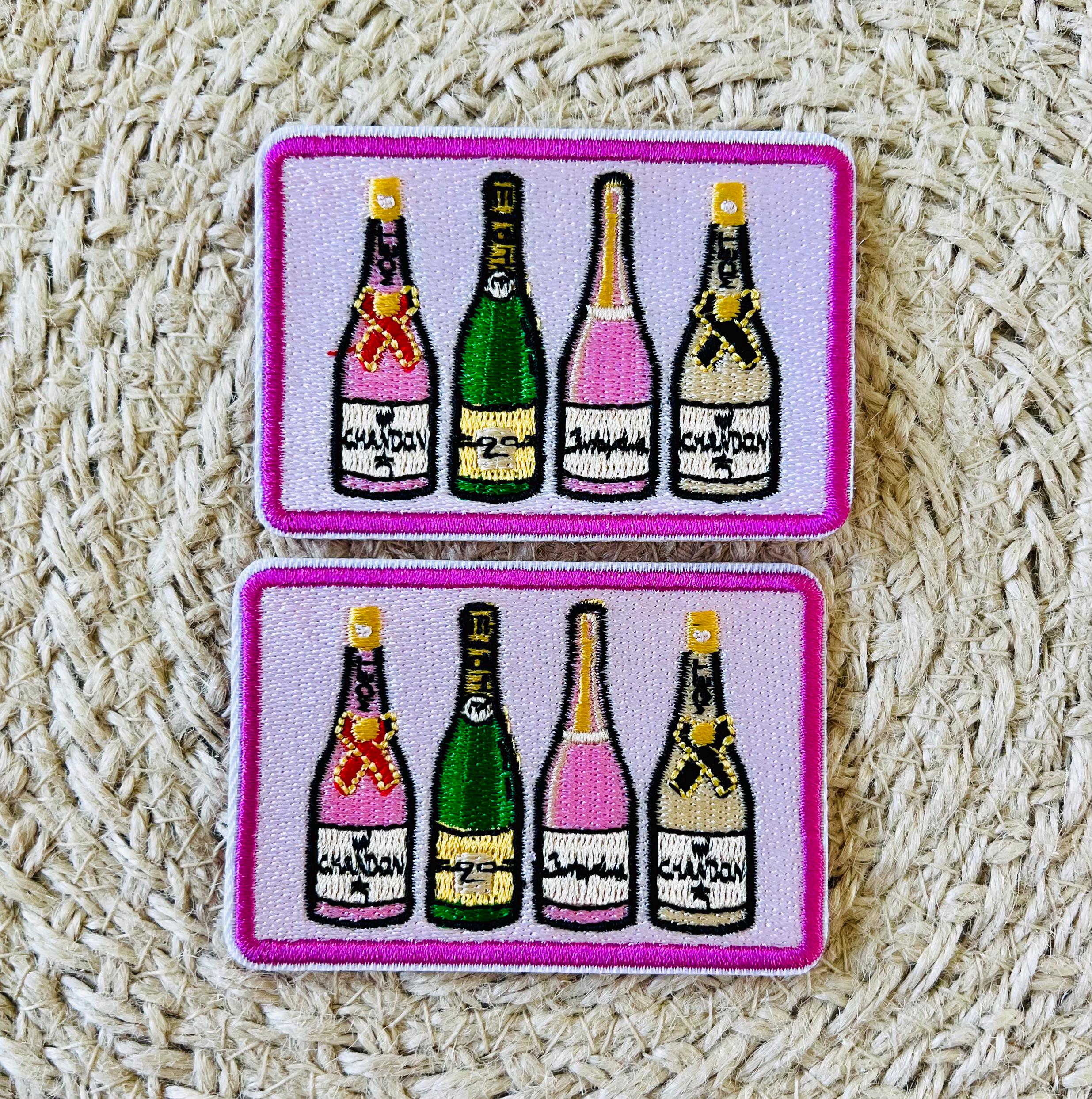 trucker hat patches, champagne problem, drink, alcohol, fancy bottles, iron on, sew on, embroidered patch