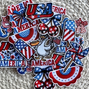 4th of July trucker hat patches, iron on patches, red white and blue, americas birthday