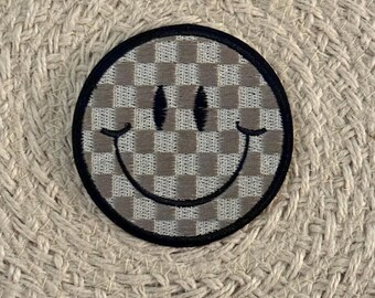 Trucker hat patches, smiley face, checkered, embroidery patch, iron on, sew on, patches for bag, patches for clothes