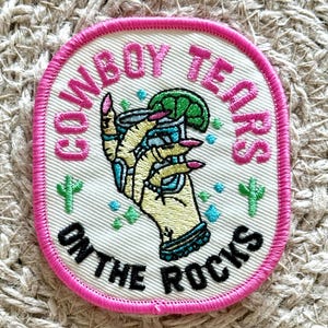 Western trucker hat patch, cowboy tears on the rocks, alcohol patch, embroidery patch, iron on, sew on