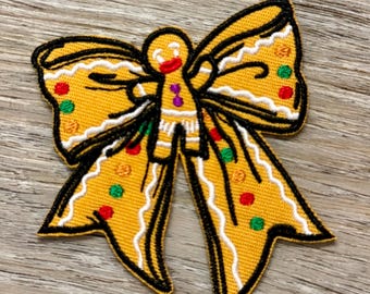 Christmas trucker hat patches, gingerbread bow, embroidery patch, iron on, sew on, patches for bag, patches for clothes, filler patches