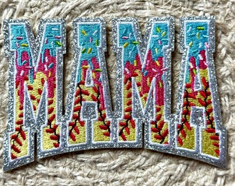 Mamma sportiva, mamma, softball, toppe per cappellini da camionista, toppa ricamata, termoadesiva, da cucire