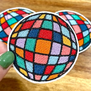 Large trucker hat patches, multi colored, disco ball, embroidery patch, iron on, sew on, patches for bag, patches for clothes