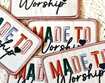 trucker hat patches, made to worship, large patch, embroidery patch, iron on, sew on