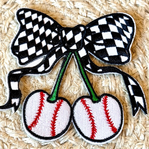 Bow trucker hat patches, baseball bow, embroidery patch, iron on, sew on, patches for bag, patches for clothes, baseball cherry bow