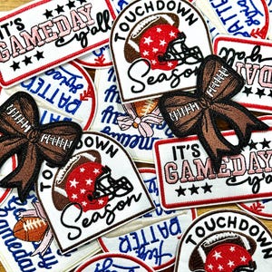 sports inspired trucker hat patches, boy mama, football patches, embroidery patch, iron on, sew on, patches for bag, patches for clothes