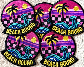 Beach bound, trucker hat patches, beach vibe, embroidery patch, iron on, sew on, patches for bag, patches for clothes