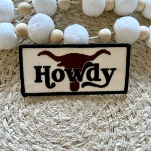 Western trucker hat patch, howdy, cow, embroidery patch, iron on, sew on