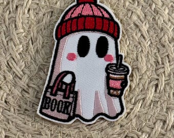 Halloween and Fall trucker hat patches, boo, ghost , embroidery patch, iron on, sew on, patches for bag, patches for clothes