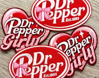 trucker hat patches, soda pop, DP, fancy bottles, iron on, sew on, embroidered patch