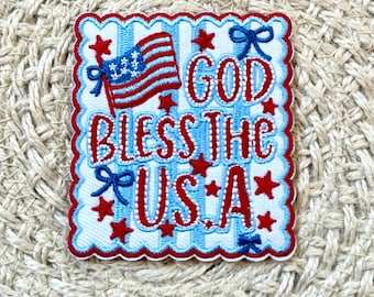 trucker hat patches, god bless the USA, embroidery patch, iron on, sew on, patches for bag, patches for clothes