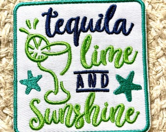 alcohol patch, trucker hat patches, tequila lime and sunshine, embroidery patch, iron on, sew on