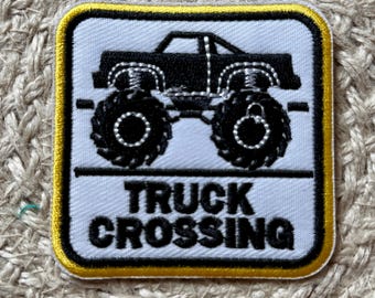 trucker hat patch, toddler patches, truck crossing, embroidery patch, iron on, sew on, patches for bag, patches for clothes