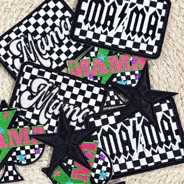 mama inspired trucker hat patches, retro patches, mama patches, embroidery patch, iron on, sew on, patches for bag, patches for clothes